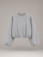 Women's cropped bomber jacket with balloon sleeves and a zip front