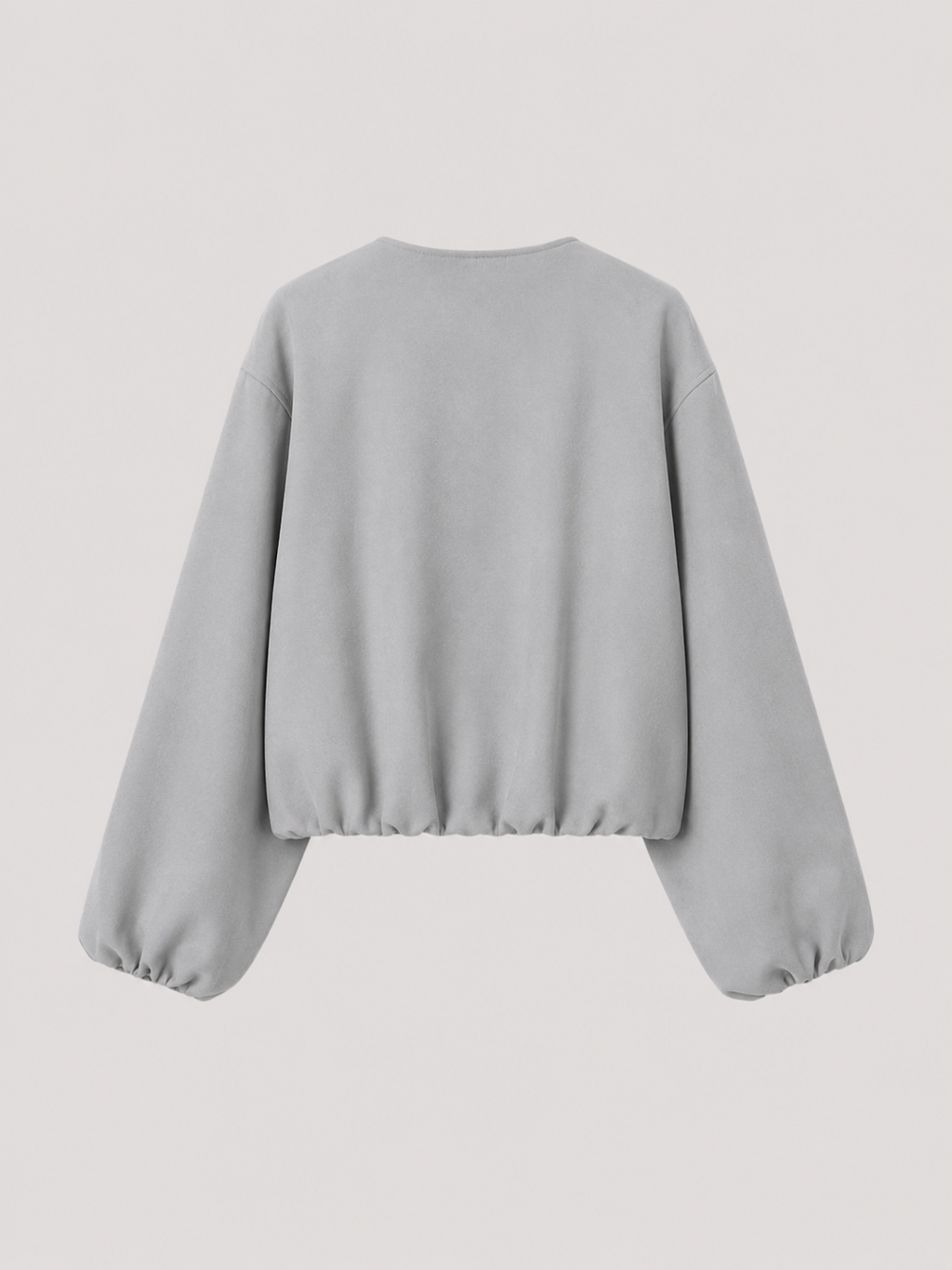 Women's cropped bomber jacket with balloon sleeves and a zip front