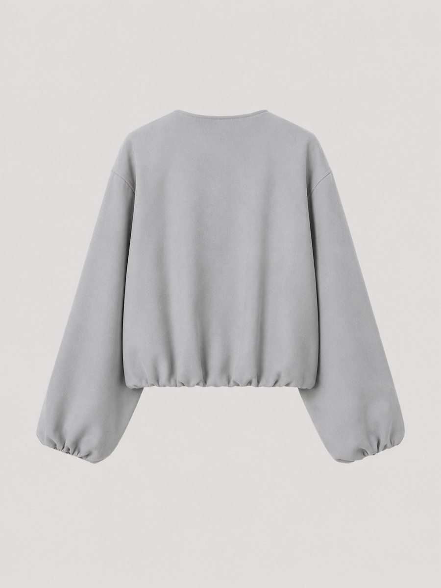 Women's cropped bomber jacket with balloon sleeves and a zip front