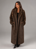 Women's full-length faux fur coat with a notch collar