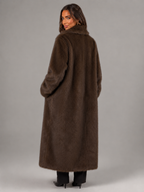 Women's full-length faux fur coat with a notch collar