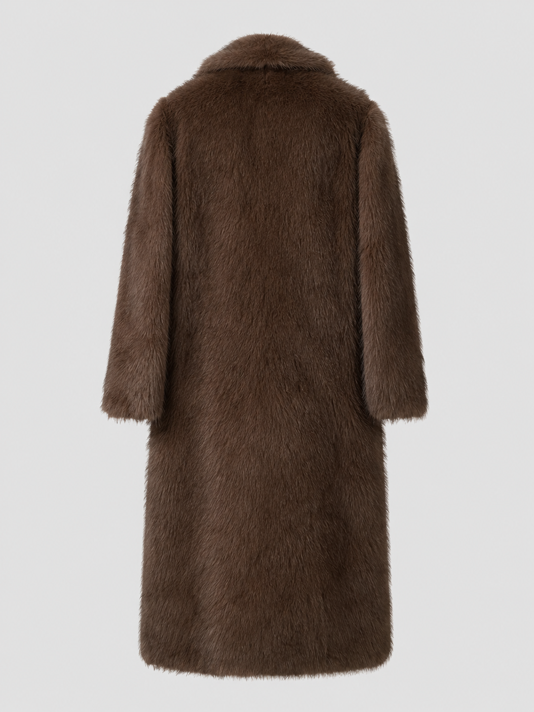 Women's full-length faux fur coat with a notch collar