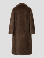 Women's full-length faux fur coat with a notch collar