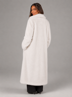 Women's full-length faux fur coat with a notch collar