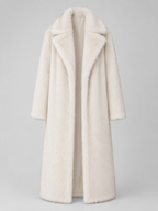 Women's full-length faux fur coat with a notch collar