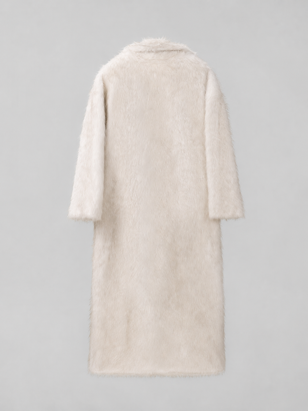 Women's full-length faux fur coat with a notch collar
