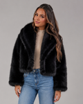 Women's cropped jacket with an oversized faux fur shawl collar