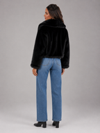 Women's cropped jacket with an oversized faux fur shawl collar