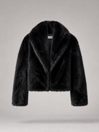 Women's cropped jacket with an oversized faux fur shawl collar