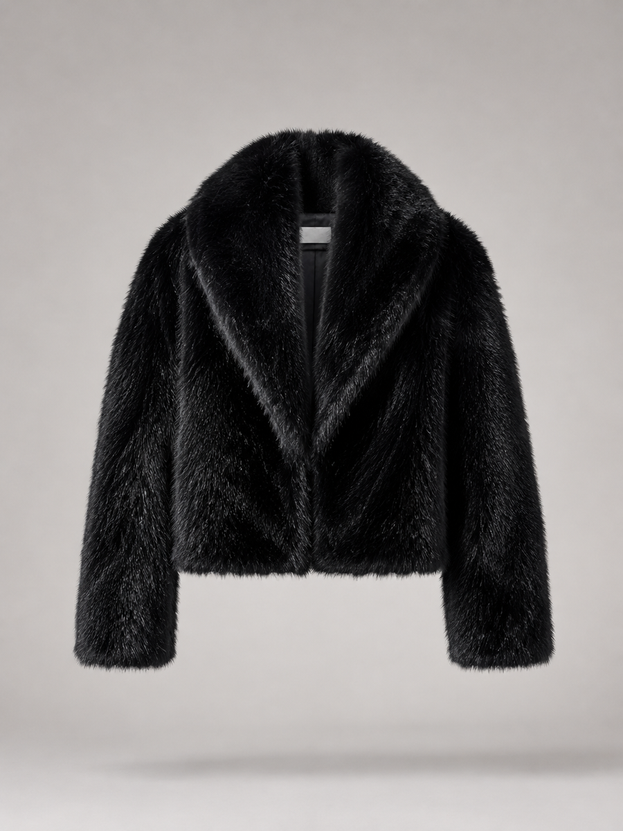 Women's cropped jacket with an oversized faux fur shawl collar