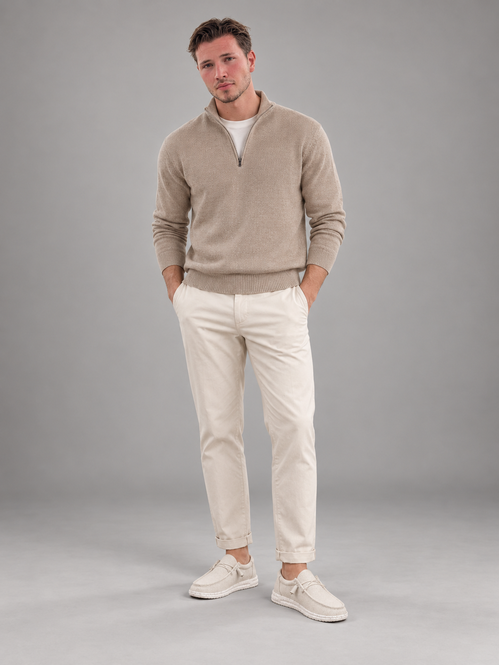 Men's linen-look slip-on loafers with elastic lace