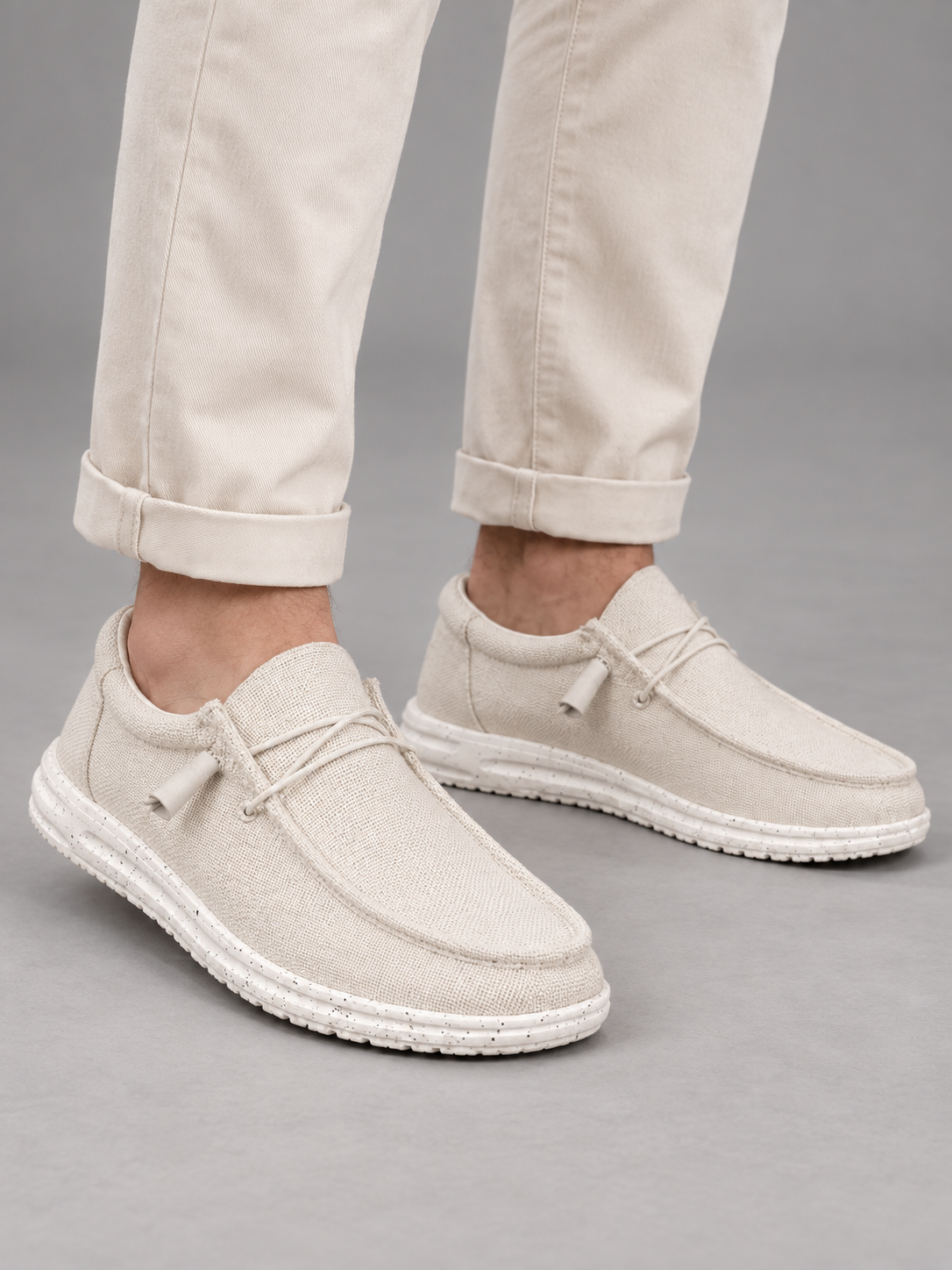Men's linen-look slip-on loafers with elastic lace