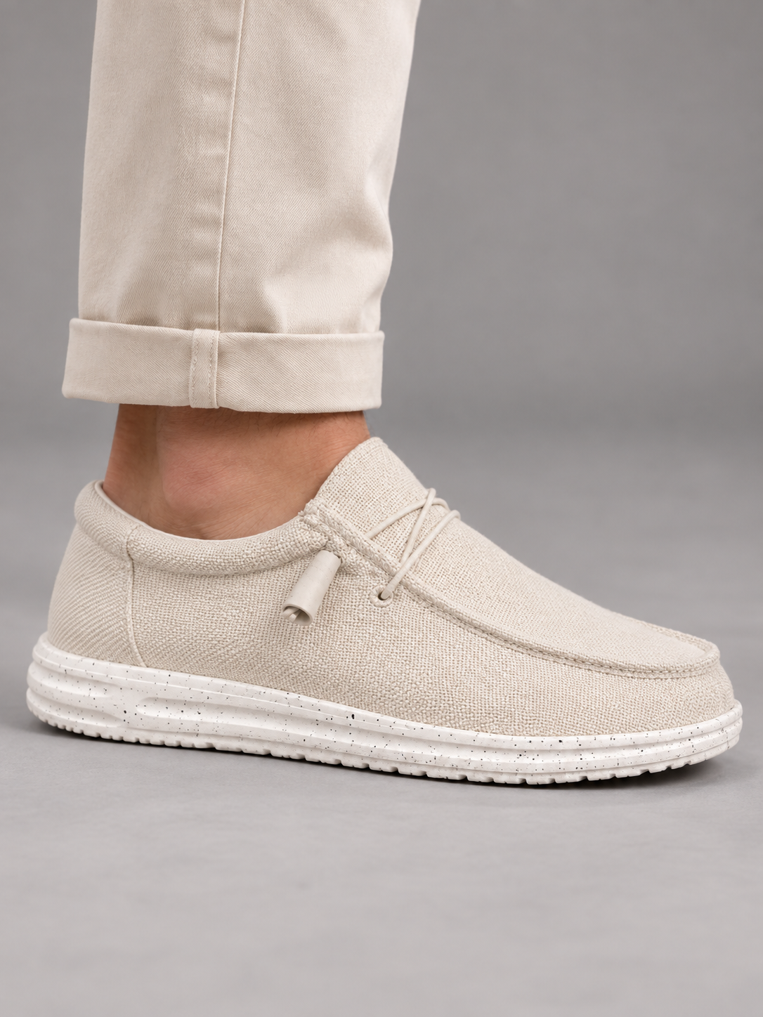 Men's linen-look slip-on loafers with elastic lace