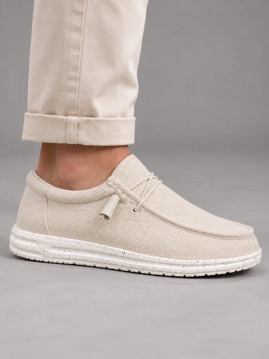 Men's linen-look slip-on loafers with elastic lace