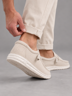 Men's linen-look slip-on loafers with elastic lace