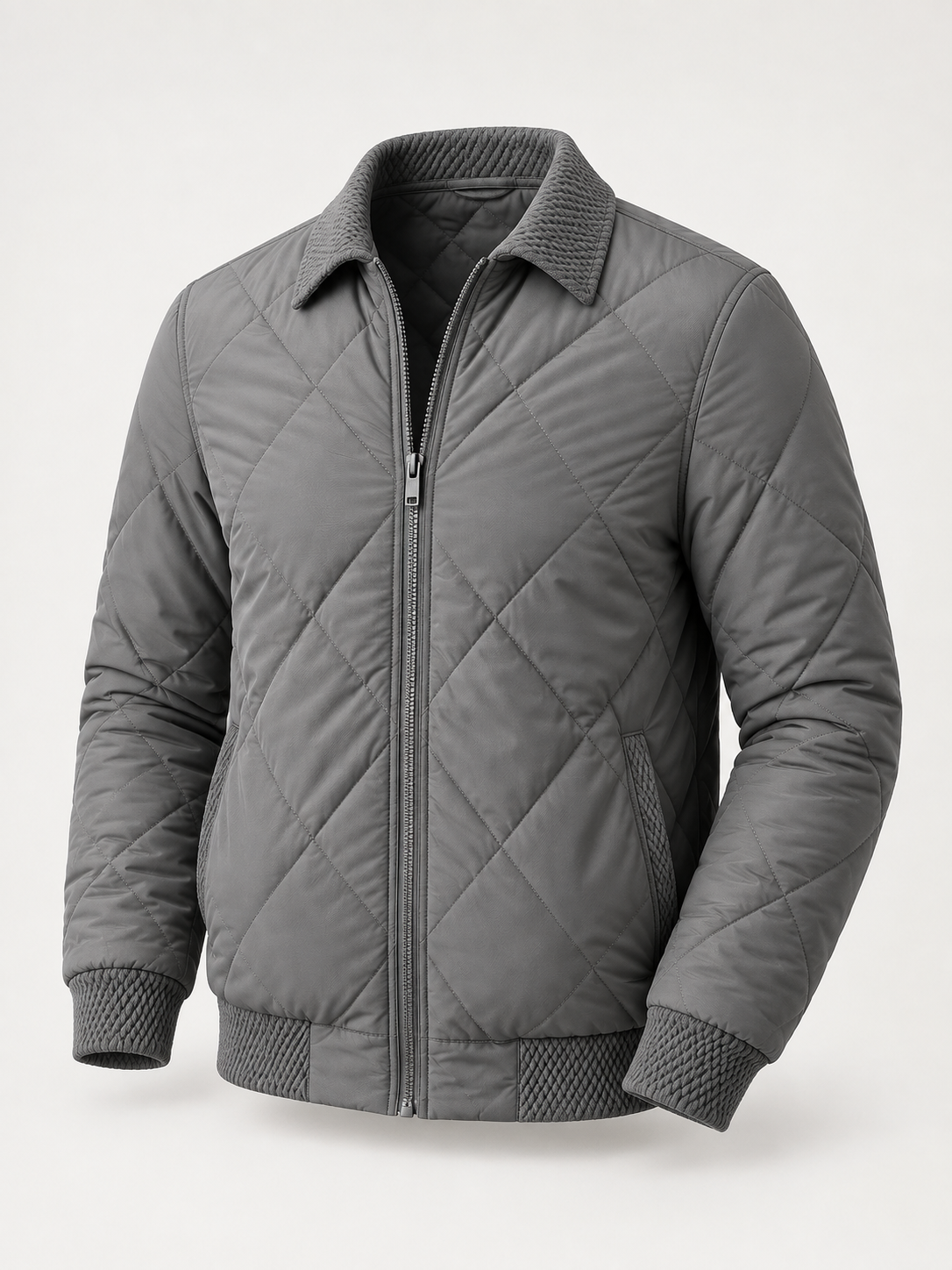 Men's diamond quilted bomber jacket with point collar