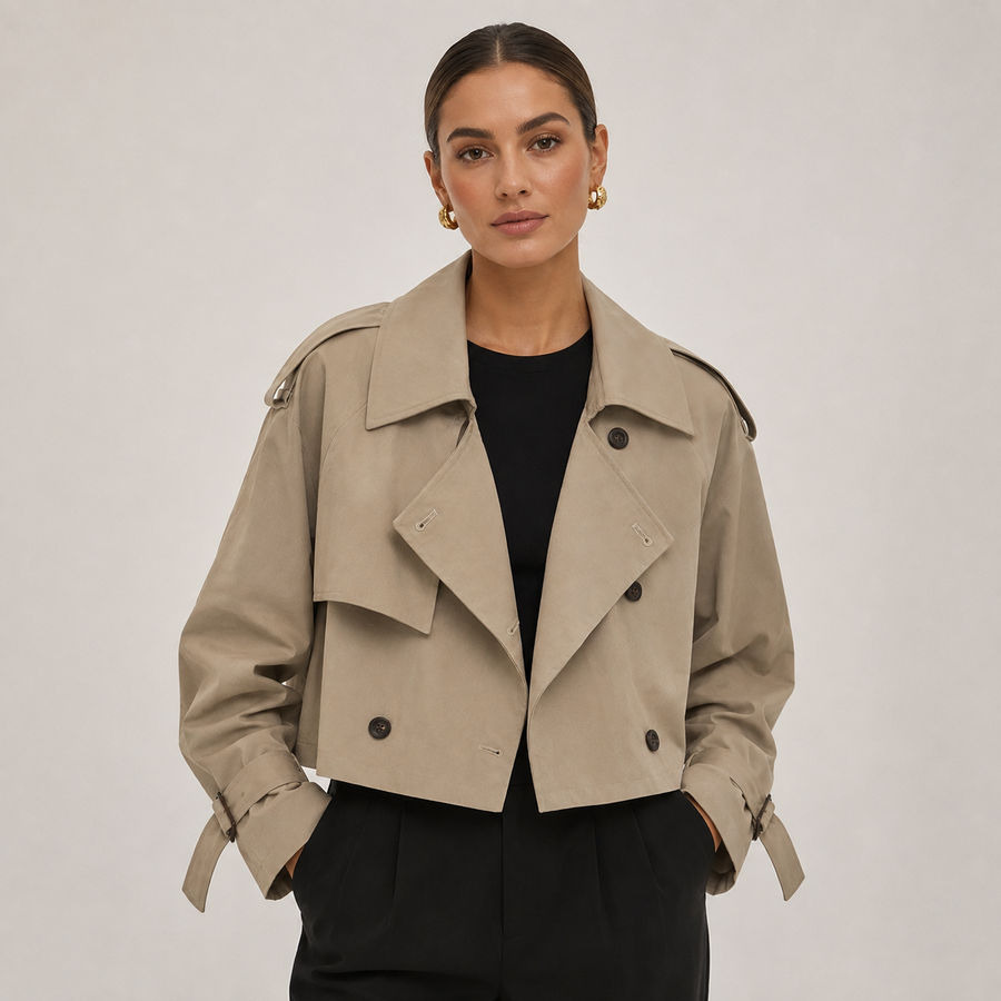 Women's cropped double-breasted trench coat