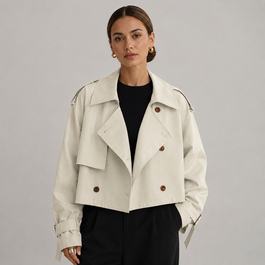 Women's cropped double-breasted trench coat