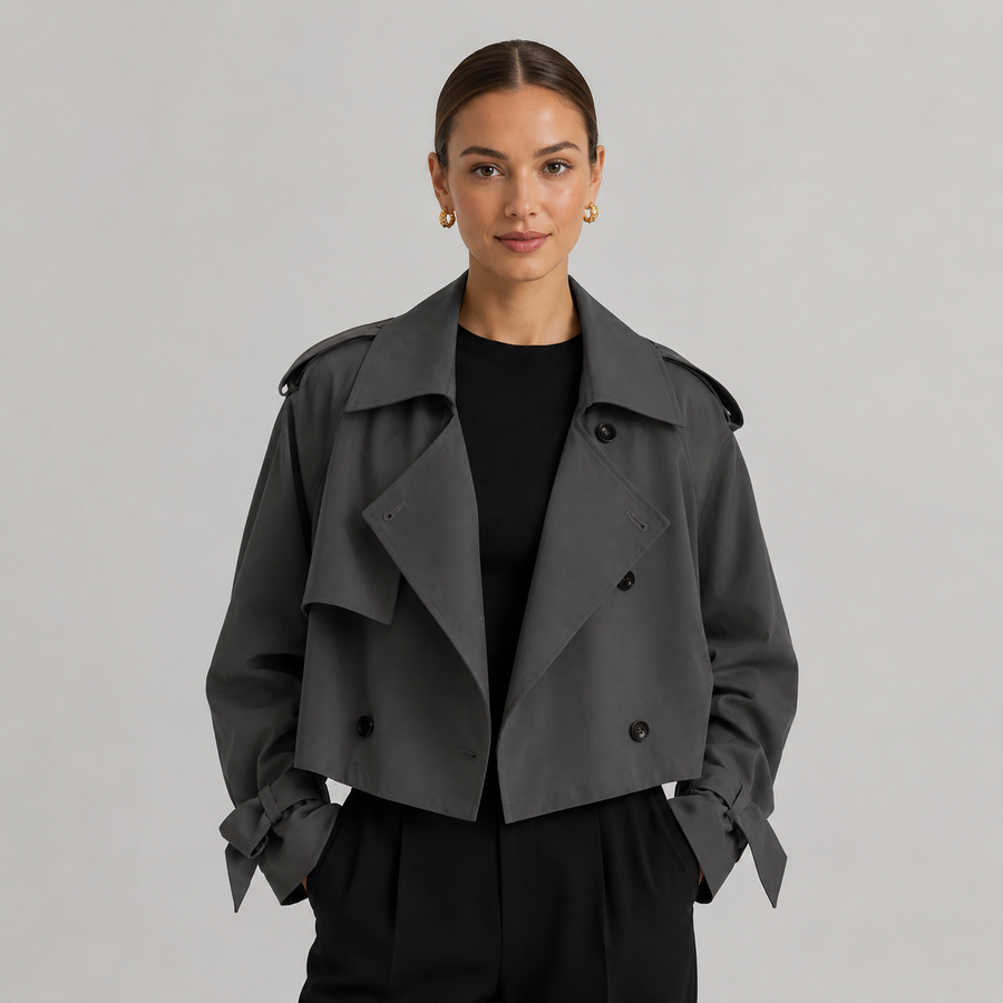 Women's cropped double-breasted trench coat