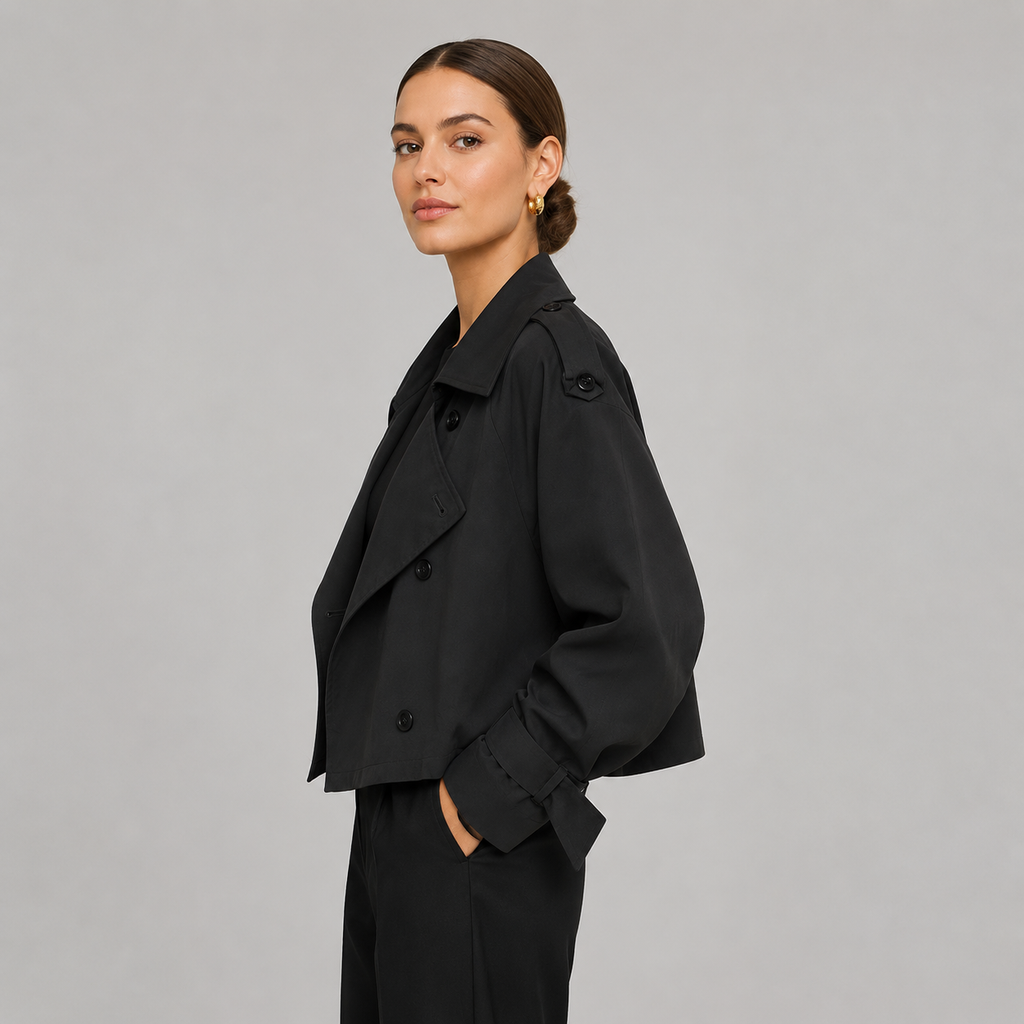 Women's cropped double-breasted trench coat