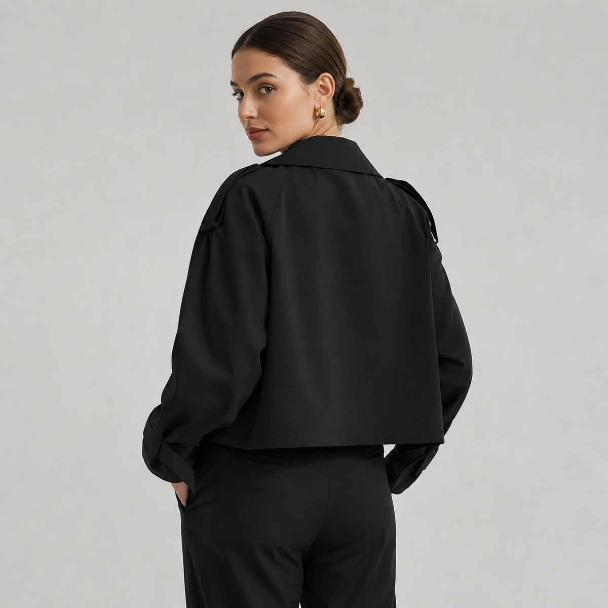 Women's cropped double-breasted trench coat