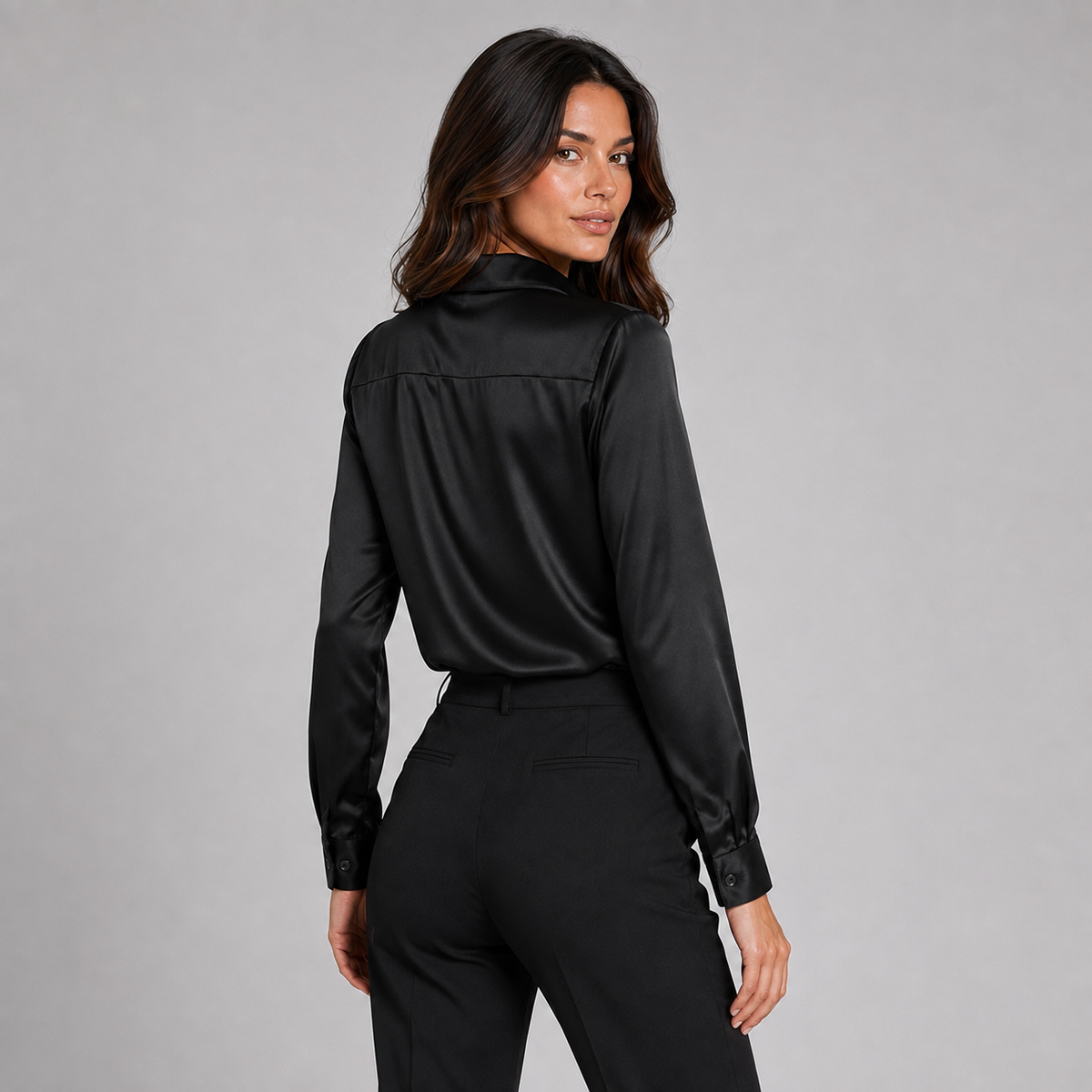 Women's draped neck satin blouse