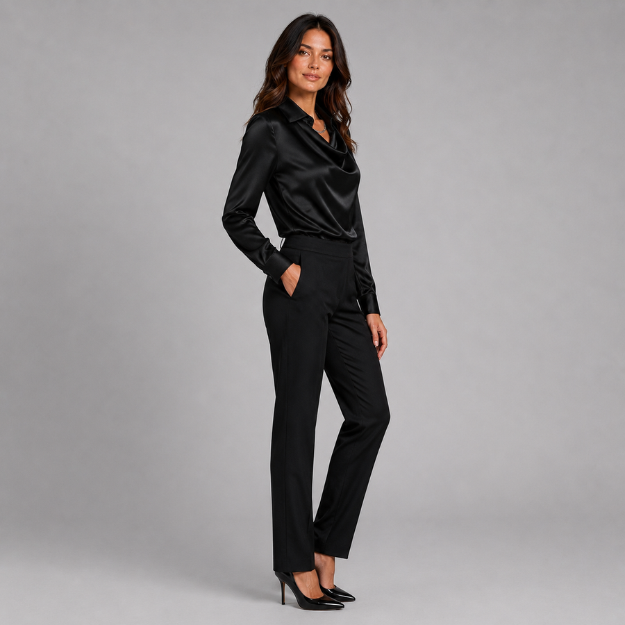 Women's draped neck satin blouse