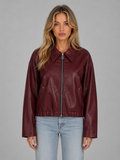 Women's leather-look cropped zip-up jacket