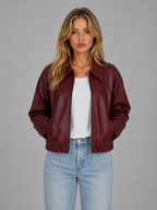 Women's leather-look cropped zip-up jacket