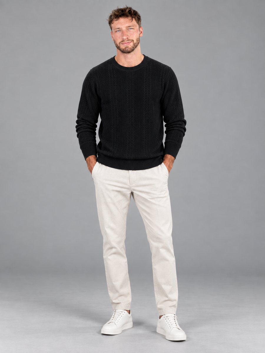 Men's cable knit crew neck jumper