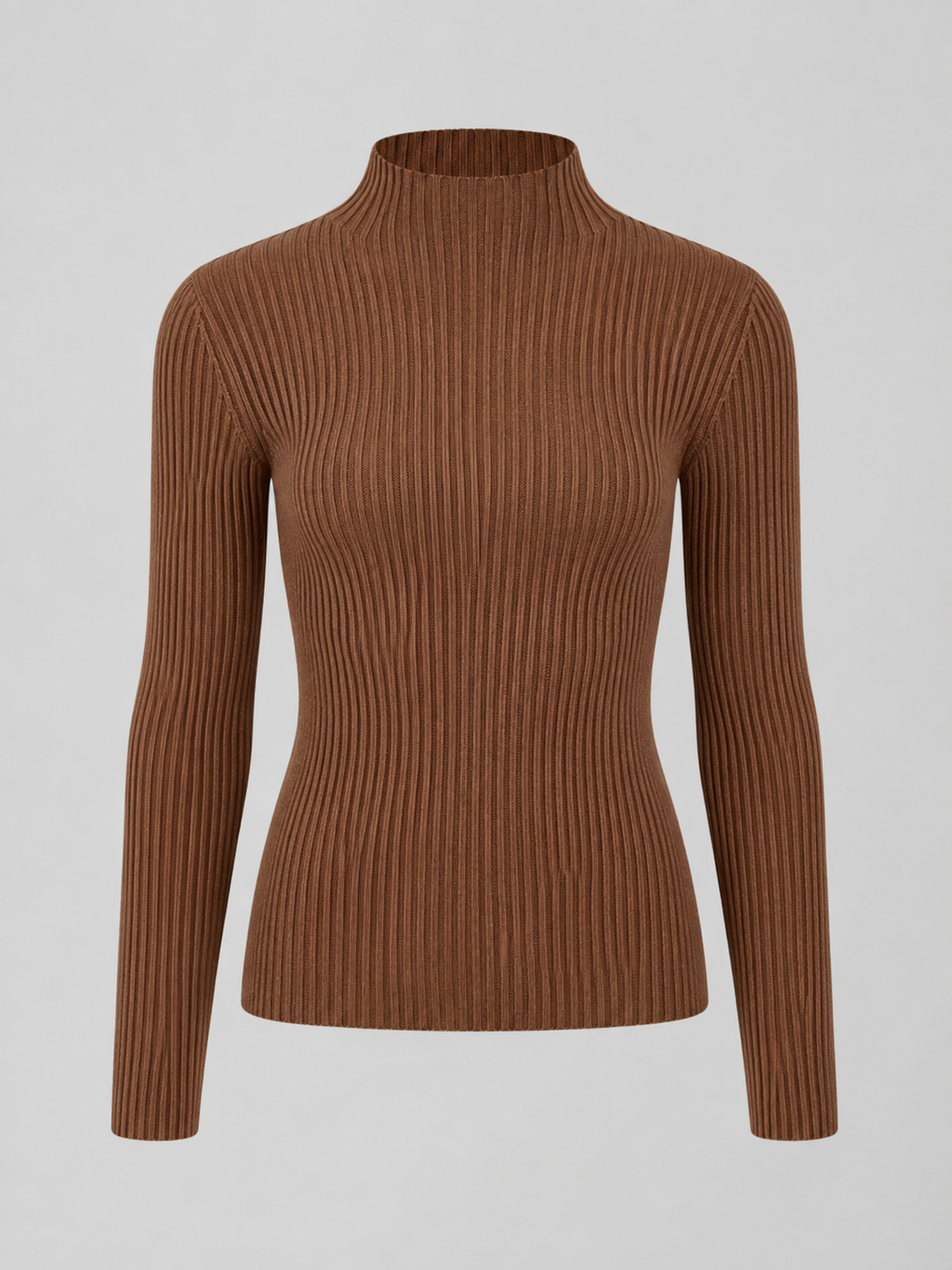 Women's long-sleeve ribbed knit top with a mock neck