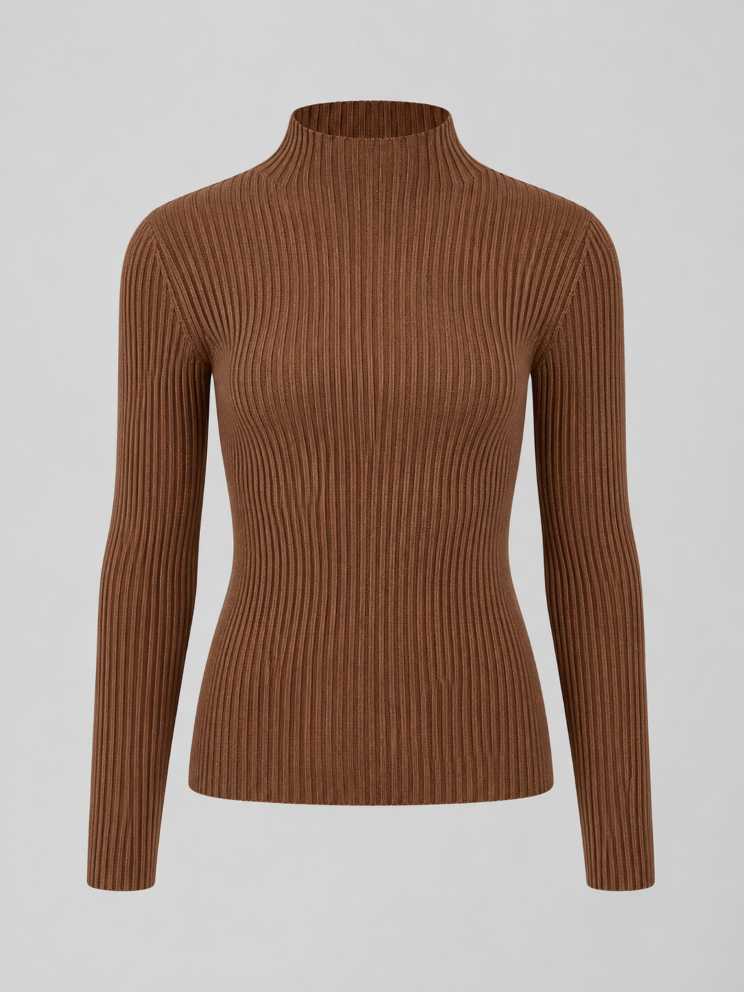 Women's long-sleeve ribbed knit top with a mock neck