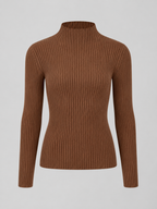 Women's long-sleeve ribbed knit top with a mock neck