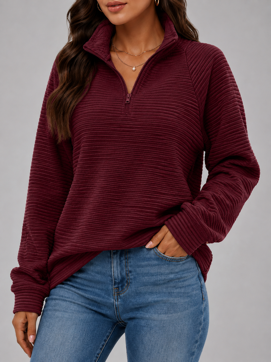 Women's ribbed jumper with zip neck