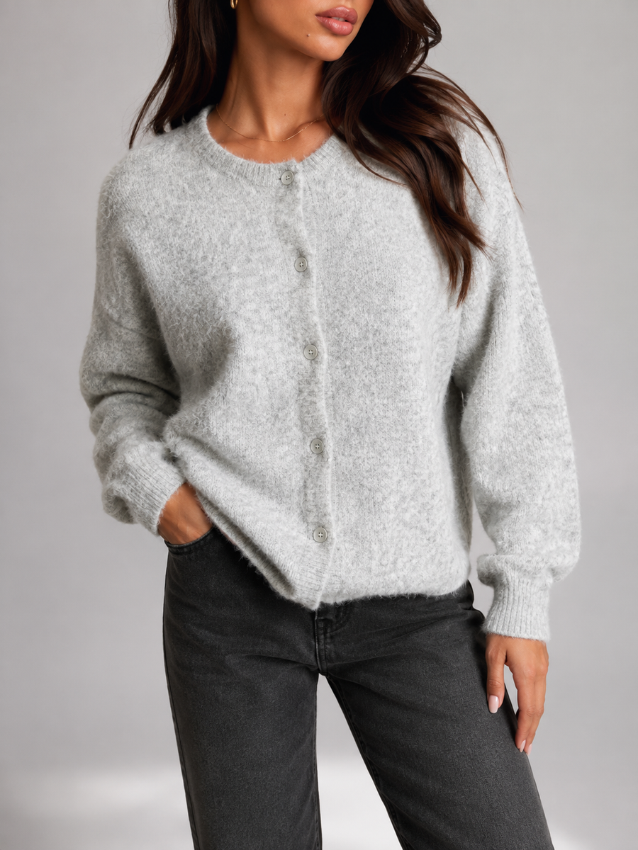 Women's button-up cardigan in a plush brushed knit