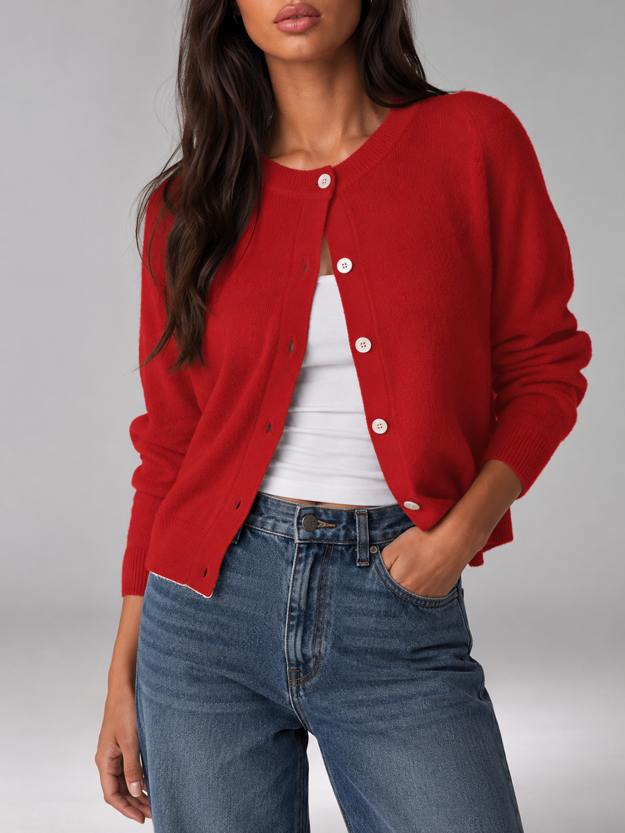 Women's button-up cardigan in a plush brushed knit