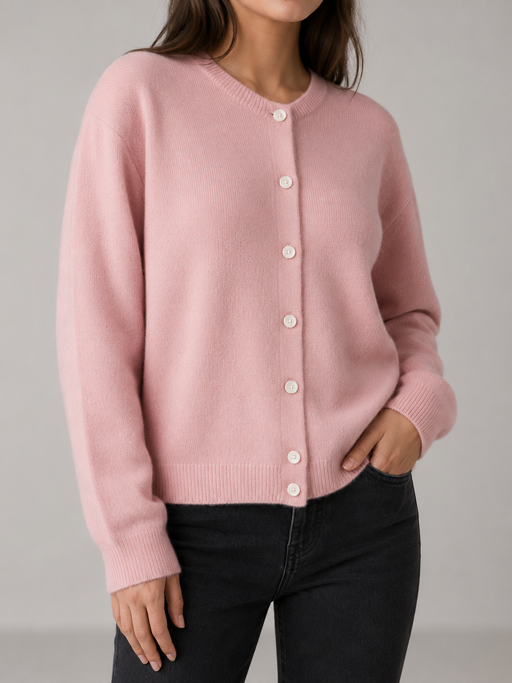 Women's button-up cardigan in a plush brushed knit