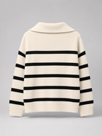 Women's striped knit jumper with a high neck and half zip