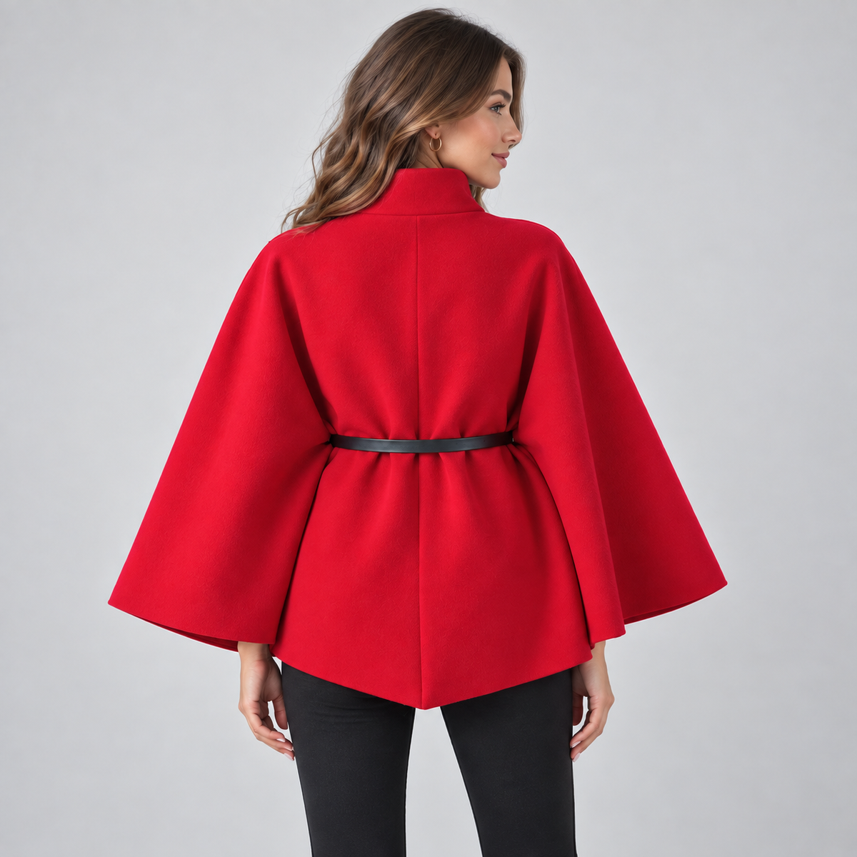 Women's belted high neck cape coat