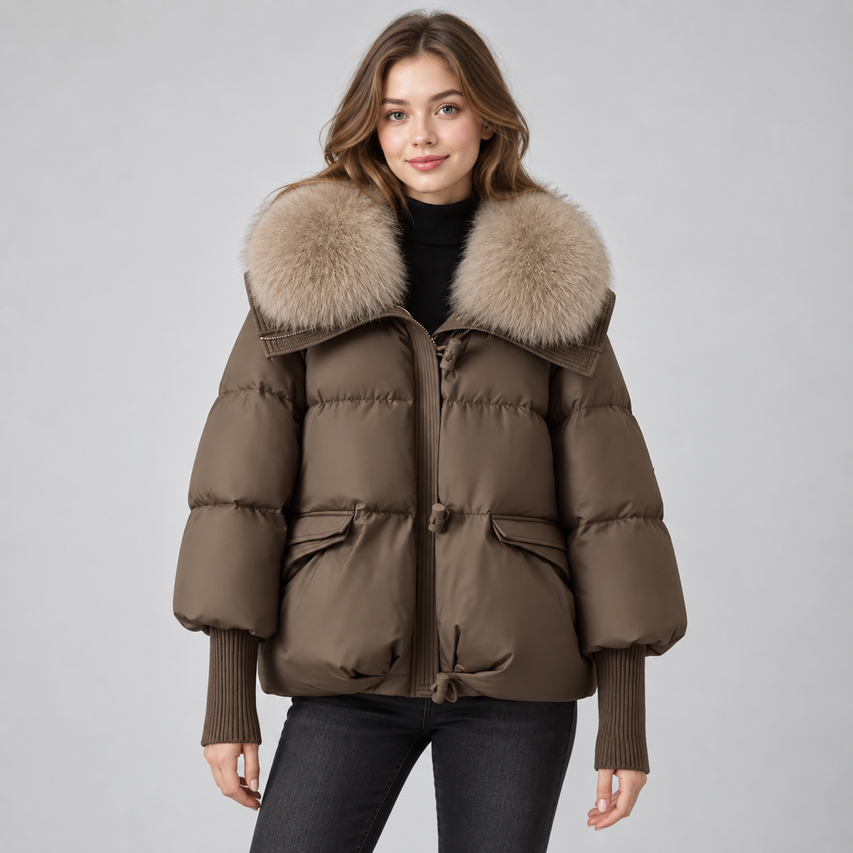 Women's padded winter parka with faux fur collar