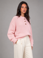 Women's fine-knit henley jumper with a buttoned placket