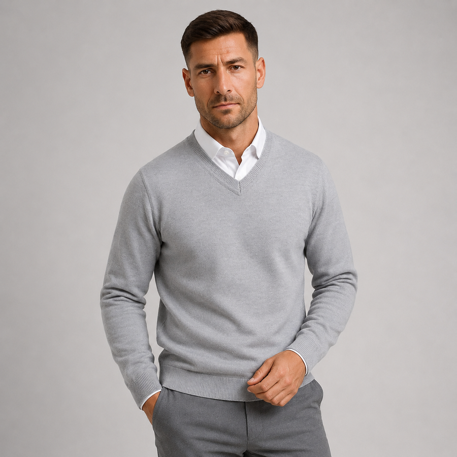 Men's slim fit fine knit V-neck jumper
