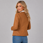 Women's suede-look cropped collarless zip-up jacket