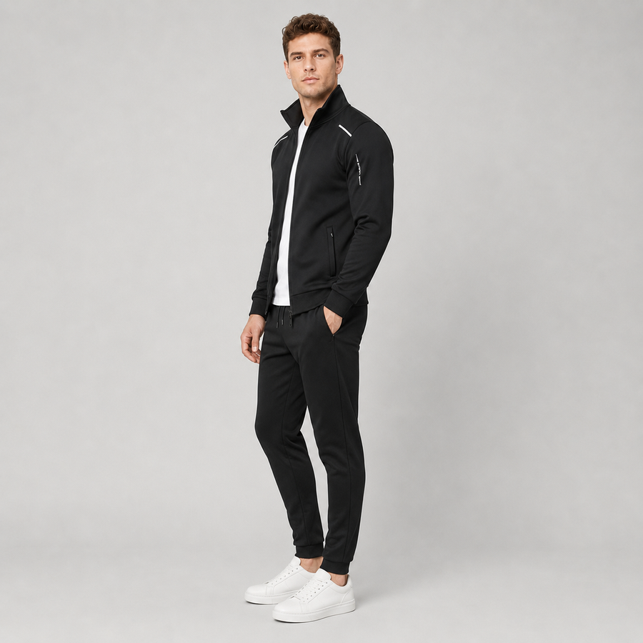 Men's stand collar zip-up tracksuit set
