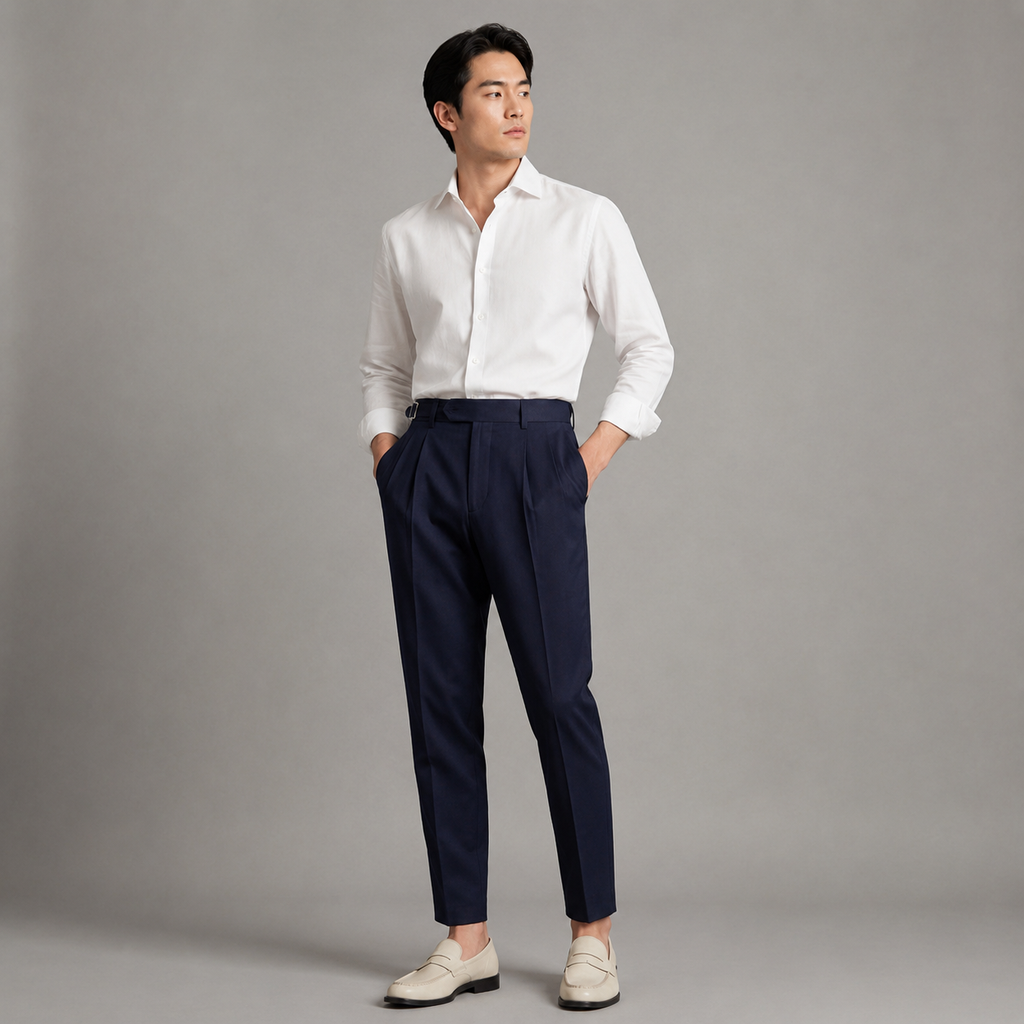 Men's tailored fit single-pleat trousers
