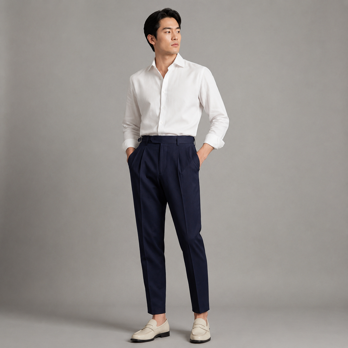 Men's tailored fit single-pleat trousers