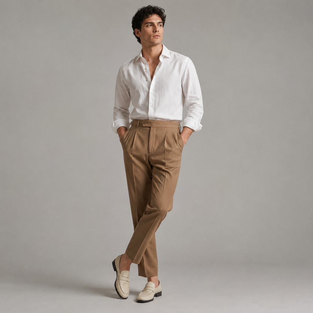 Men's tailored fit single-pleat trousers
