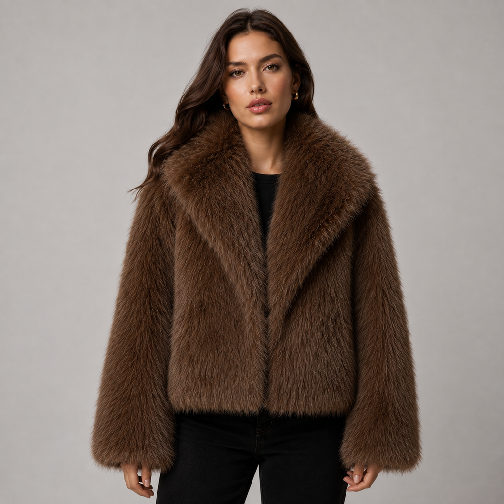 Women's loose-fit plush-lined faux fur jacket
