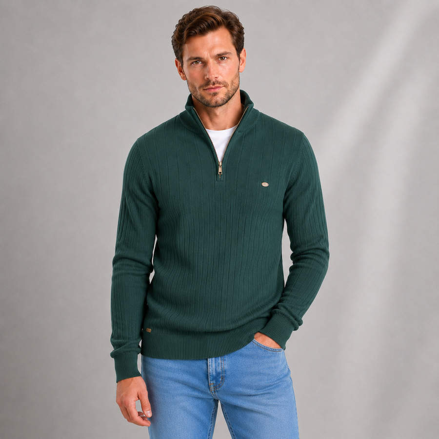 Men's ribbed funnel neck quarter-zip jumper