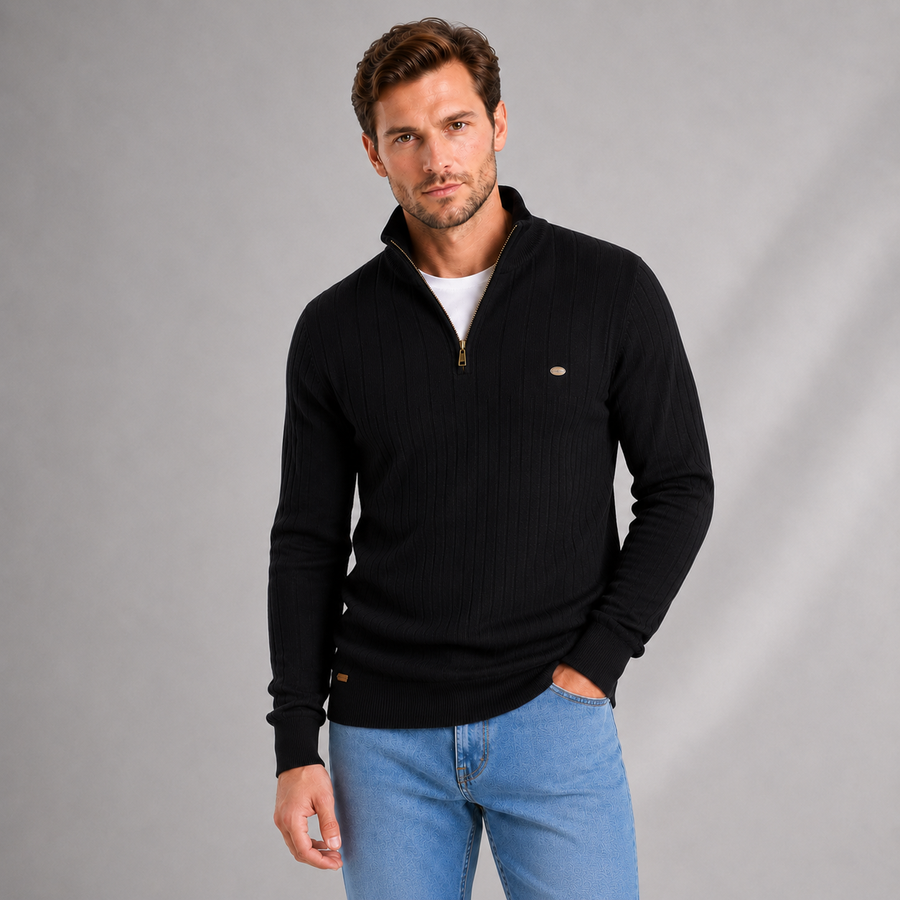Men's ribbed funnel neck quarter-zip jumper